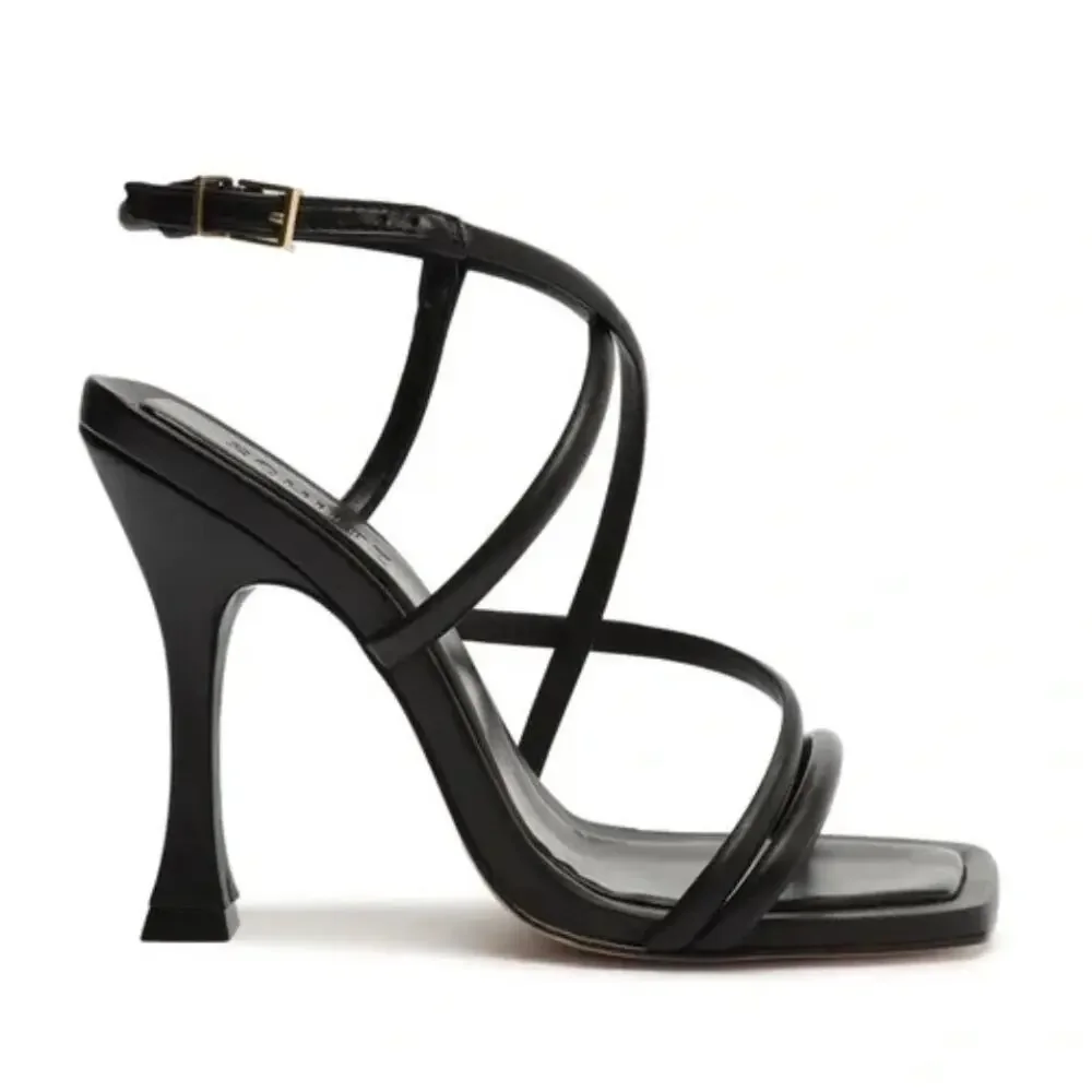 Schutz Lovi Strappy Leather Heel Sandals Black 9.5B Minimal 90s Party Glam Luxe‎ - Picture 2 of 11